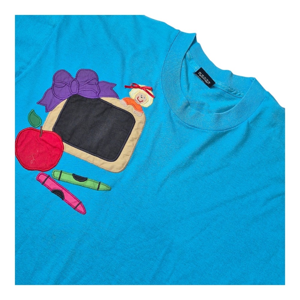 VTG Screen Stars Best Womens XL Teacher School Chalkboard Apple T Shirt Made in